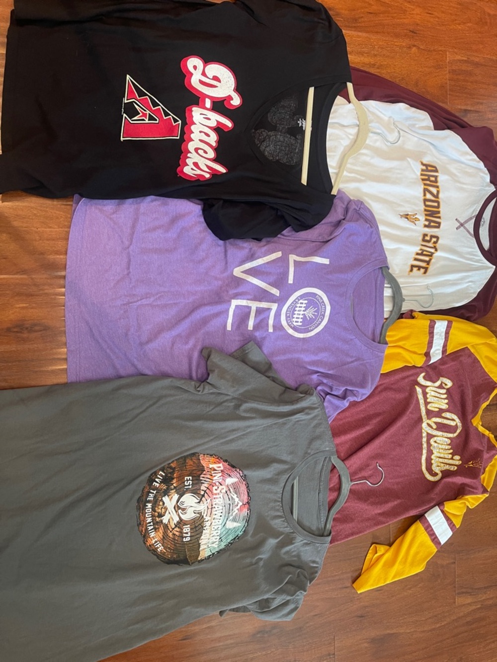Arizona Bundle of 5 Shirts Dbacks, ASU, Pine-Strawberry 1X